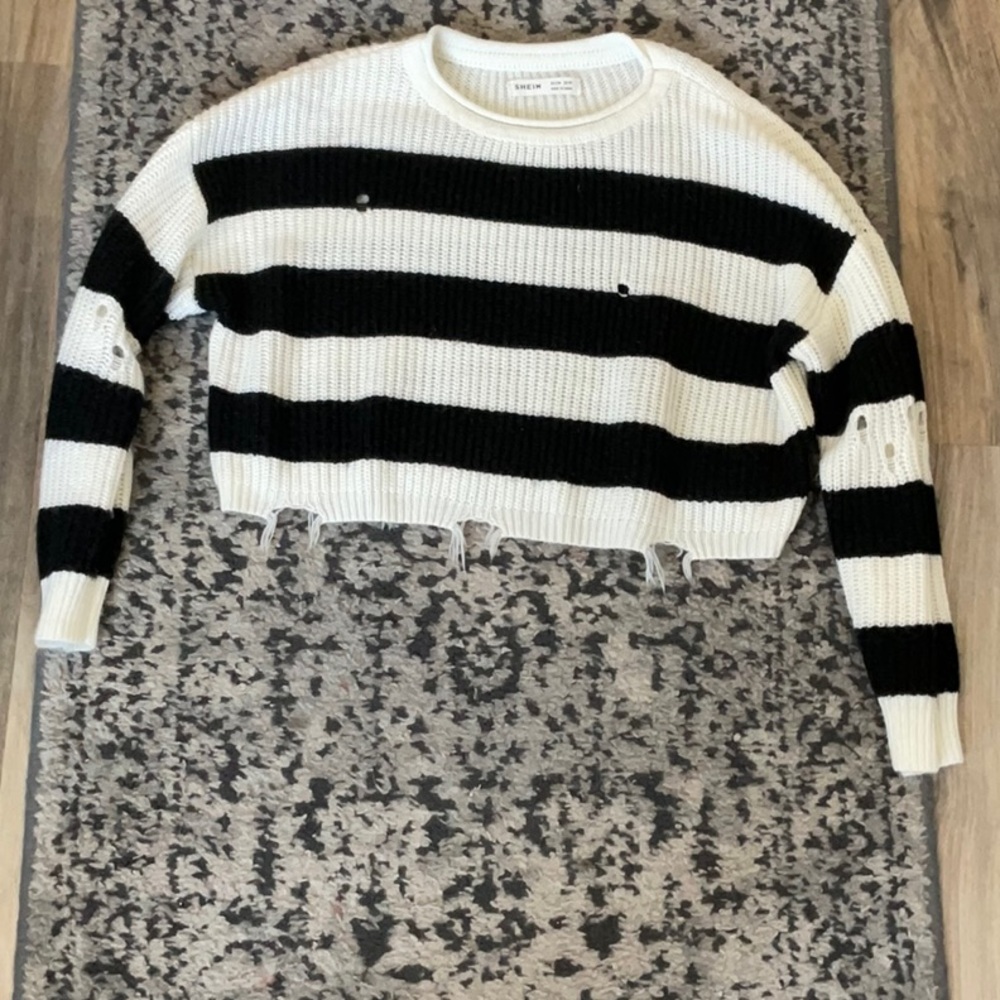 Shein Black and white sweater with holes